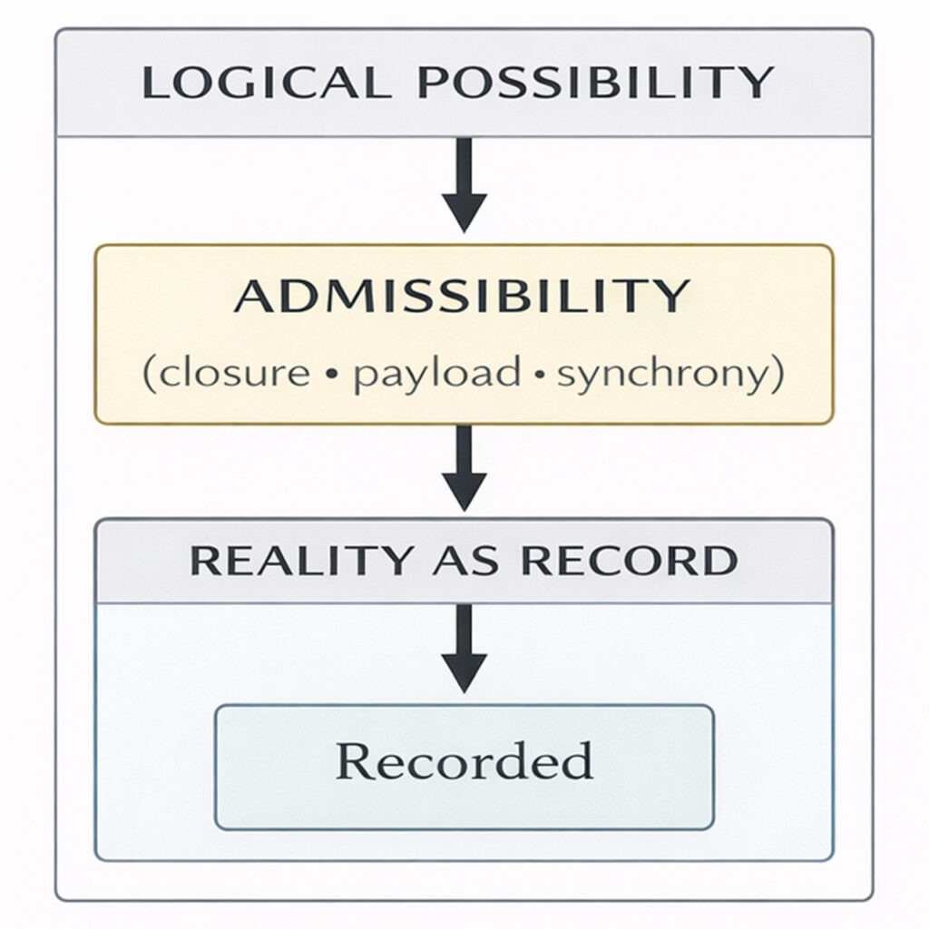 Figure 1 showing the TII Framework sequence from logical possibility to admissibility to reality as record.