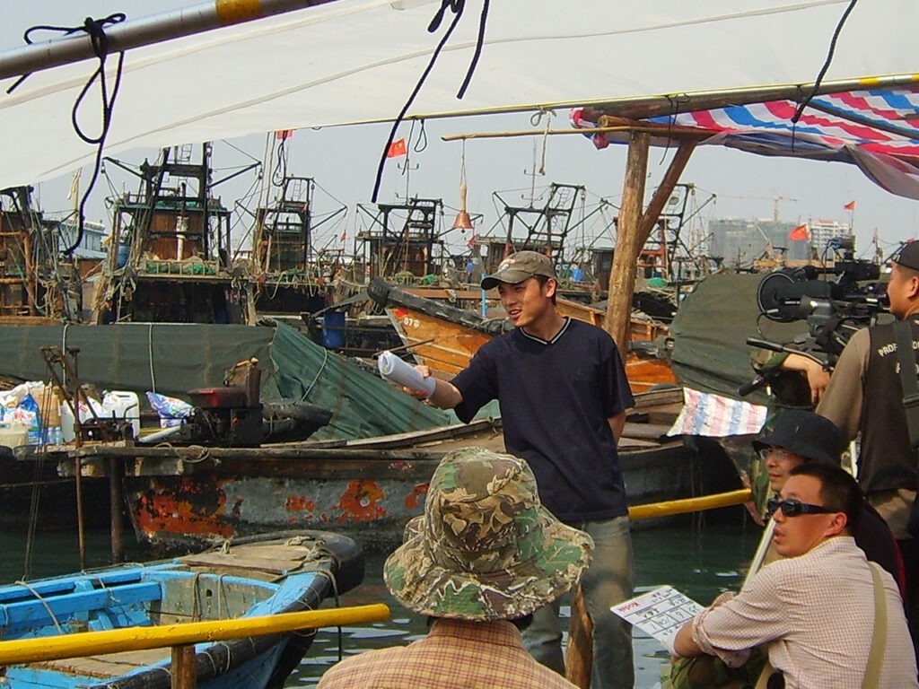 Zhaoxun Yun working on a film set in Beihai, Guangxi, China, in 2008